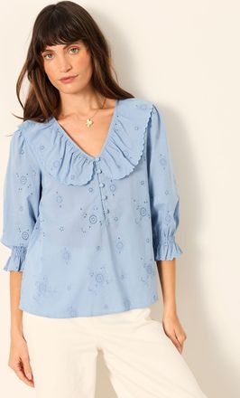 Fat Face FatFace Carly Blue Petite Broderie Blouse