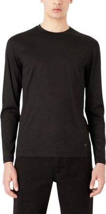Emporio Armani T-shirt met logo en ronde hals - Heren - Longsleeves - Zwart - 3XL - Katoen - Tops