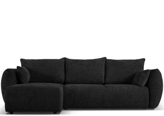 BLOOMINGLOFT 4-Sitzer Design Ecksofa Matera mit Bettfunktion, Chenille Schwarz