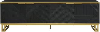 Urban Meuble Mueble tv negro de 160 cm con dise&ntilde;o geom&eacute;trico dorado y 4 puertas