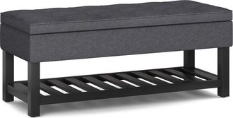 Simpli Home Cosmopolitan 44in Transitional Rectangle Storage Ottoman Bench with Open Bottom