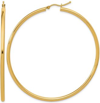 Diamond2Deal 14k Yellow Gold 2.5x65mm Round Hoop Earrings