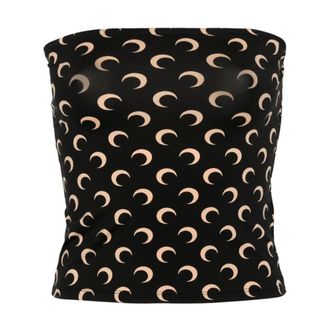 Marine Serre Sleeveless Tops, female, Black, L, Crescent Moon-print Tube Top