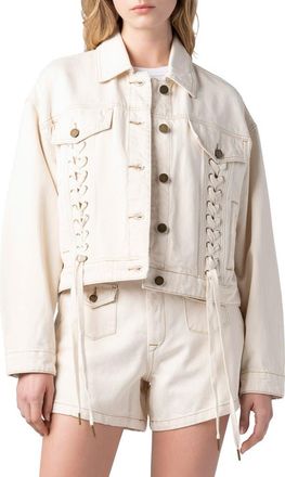 Blank NYC Lace-Up Denim Jacket in Cream Tart at Nordstrom, Size X-Small