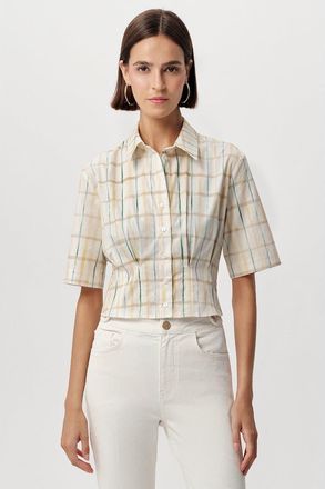 Exquise Alezae Short Sleeve Crop Shirt in Multi Color at Nordstrom, Size Xx-Large