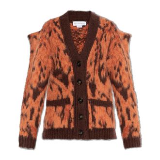 Stella McCartney Stella McCartney, Cardigans, female, Orange, Size: XS Cloud Leopard V-Neck Cardigan