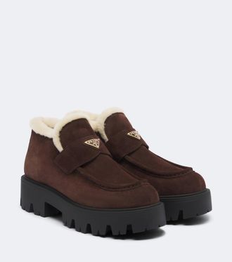 Prada Shearling-lined suede ankle boots