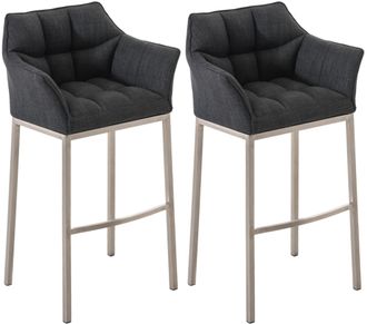 Clp Clp - Set De 2 Taburete De Bar Damaso En Tela Con Base De 4 Patas Gris Oscuro Acero Inoxidable