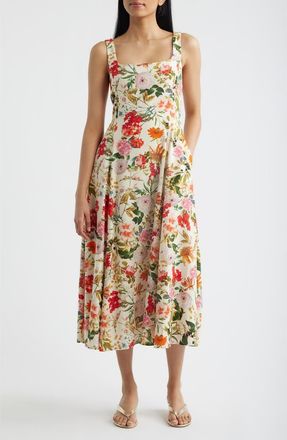 Julia Jordan Floral Midi Sundress in Ivory Multi at Nordstrom, Size 14