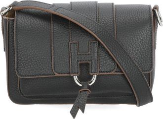 Hogan Structured Black Leather Flap Hogan Shoulder Bag