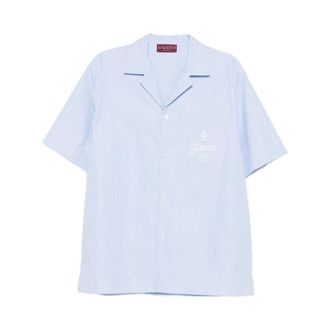 Gucci Thin Striped Cotton Poplin Bowling Shirt - male - Gucci - Short Sleeve Shirts - Blue - L - Shirts