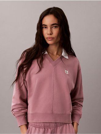 Calvin Klein Jeans Calvin Klein Womens Woven Monologo Terry Relaxed Sweatshirt - Purple - XS