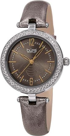 B&uuml;rgi Crystal Grey Dial Grey Leather Ladies Watch BUR235GY