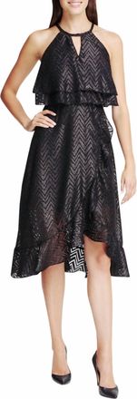 Kensie Chevron Clip Chiffon Sleeveless High Low Dress In Black