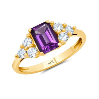 MAX + STONE 10k Yellow or White Gold Gemstone Emerald Cut Birthstone Anniversary Ring