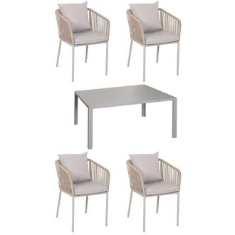 Hhg Nunca Usado] Set De Jard&iacute;n Hhg 616, Mesa+4xsilla, Aluminio Resistente A La Intemperie 140x80cm, Cuerda Mimbre Cuerda, Gris Cojines Gris
