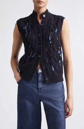 Eleventy Sequin Detail Wool Cable Sweater Vest in 177 Amethyst at Nordstrom, Size X-Large