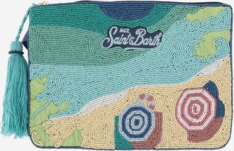 MC2 Saint Barth katoenen clutch met strandmotief met kralen