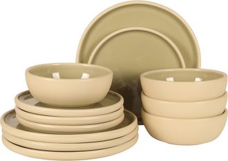 Gibson Home Port Gaia 12-Piece Reactive Glaze Stoneware Dinnerware Set in Olive at Nordstrom