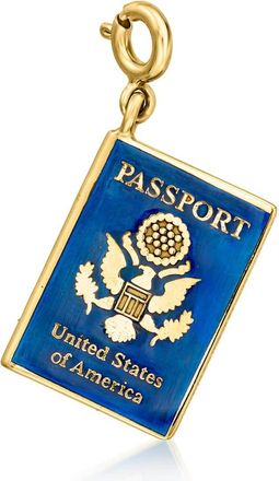 Ross-Simons Blue Enamel Passport Charm in 18kt Gold Over Sterling