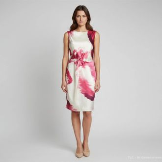 Carolina Herrera Creme Printed Satin Sleeveless Dress