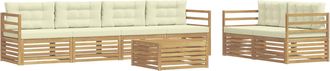 vidaXL Conjunto De Sof&aacute;s De Exterior 7 Uds. Blanco Y Crema Poli&eacute;ster Vidaxl