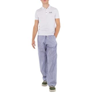 Emporio Armani Blue Poplin Striped Drawstring Trousers, Brand Size 48 (Waist Size 32)
