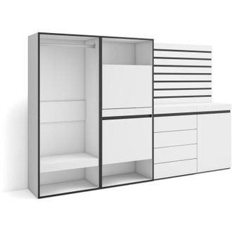 Skraut Home Skraut Home - Zapatero, Armario zapatos botas, 227x145x35 cm, Dormitorio, habitación, Vestidor abierto, Cómoda, Cajonera, Listones Decorativos