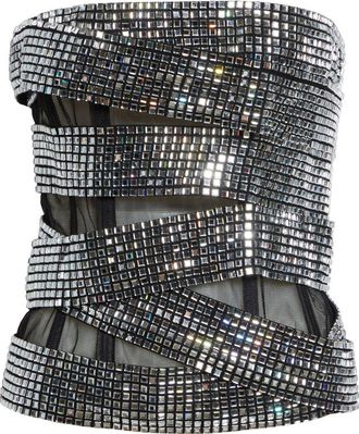 Area Disco Ball Strapless Top in Black at Nordstrom, Size Large