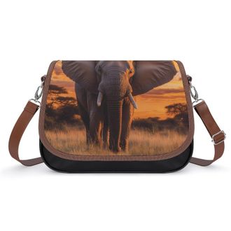 Generic Elephant Sunset Crossbody Bags for Women Fashion Leather Shoulder Handbags With Adjustable Strap