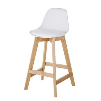 Maisons du monde Taburete alto de estilo escandinavo de color blanco y roble, 66 cm