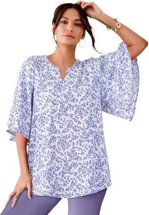 Roaman's Notch Neck Flutter Sleeve Blouse in Dusk Lavender Leaf at Nordstrom, Size 12