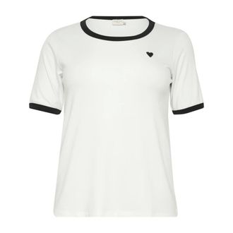 Kaffe Curve Geborduurde Hart T-Shirt Top - Dames - Tops - Wit - Maat: M