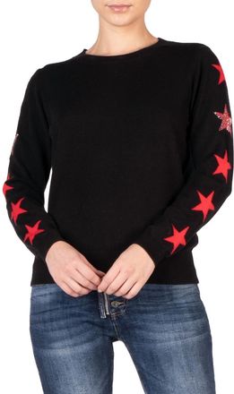 Elan Star Sleeve Sweater In Black/red