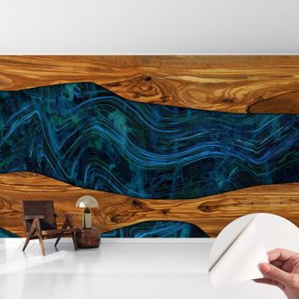 Tulup Fotomurale Adesivo - Carta Da Parati Adesiva - Per La Cucina Camera Da Letto Per La Soggiorno - Legno Blu 416x254 Cm
