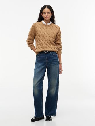 Tommy Hilfiger Womens TH Soft Touch Cable Knit Crewneck Sweater - Brown - XXL