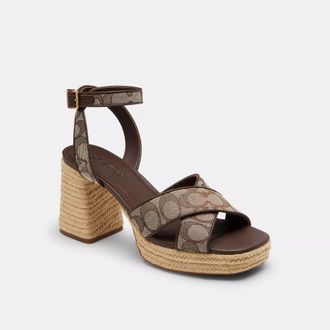 Coach Block Heel Sandal In Signature Jacquard