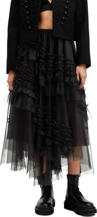 AllSaints Jen Asymmetric Hem Tulle Skirt in Black at Nordstrom, Size 10 Us