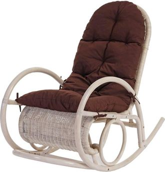 Hhg Sedia a dondolo elegante classica Esmeraldas legno rattan 115x58x101cm cuscino marrone