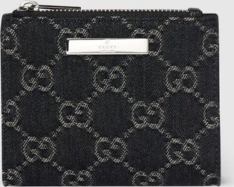 Gucci Small Wallet With Gucci Plaque, Black, Fabric