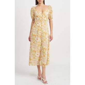 En Saison Annie Floral Midi Dress in Yellow Multi at Nordstrom, Size Small
