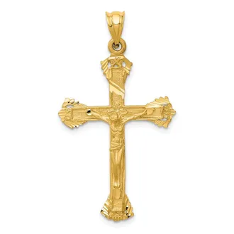 Diamond2Deal 14k Yellow Gold Satin Diamond-cut Crucifix Charm Pendant