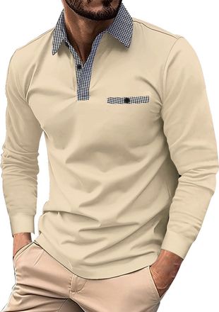 Generic Mens Long Sleeve Polo Shirts Adult Casual Breathable Work Polo Button Down with Pocket Golf Tops Jumpers Western Clothes England Rugby Tennis Shirts f