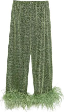 Os&eacute;ree Feather Trim Straight Leg Pant - Dames - Wijde Broeken - Groen - L - Broeken