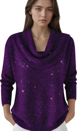 Generic Sparkle Cowl Neck Knitted Winter Jumpers for Women UK Long Sleeve Loose Fit Star Print Pullover Soft Stretchy Knit Cashmere Ladies Sweater Top for Cas
