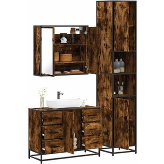 vidaXL Vidaxl - Set De Muebles Ba&ntilde;o 3 Pzas Madera Contrachapada Roble Ahumado