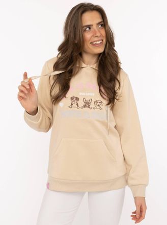 Zwillingsherz Hoodie ZWILLINGSHERZ Dog Life, Damen, Gr. L/XL, beige, Sweatware, Obermaterial: 80% Polyester, 20% Baumwolle, Sweatshirts Hoodie, Mini-Me,mit gestickt