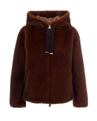 Herno Dark Brown Soft Faux Fur Bomber Jacket