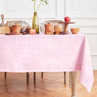 Solino Home Linen Tablecloth for Dining Table, Holiday and Everyday Dining Table Decor - Gingham Check in Marshmellow Pink at Nordstrom, Size Xx-Large
