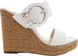 Jimmy Choo London Melian 110 Leather Wedge Sandals, Brand Size 39.5 ( US Size 9.5 )